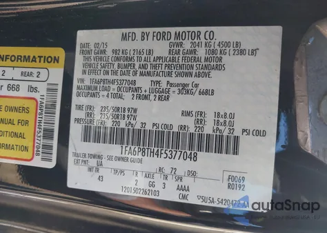 2015 Ford Mustang Ecoboost from USA, damaged, VIN 1FA6P8TH4F5377048